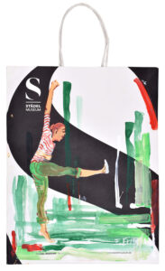"Tänzerin", Acryl auf bedruckter Museumspapiertasche, 2022