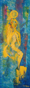o. T., Acryl und Collage auf Leinwand, 100 x 25 cm, 2002