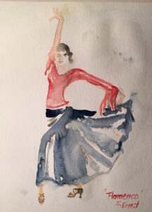 „Flamenco“, Aquarell auf Papier, 32 x 24 cm, 2020