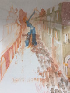 „Tanzende Leidenschaft in Münster“, Aquarell auf Papier, 29,7 x 21 cm, 2021